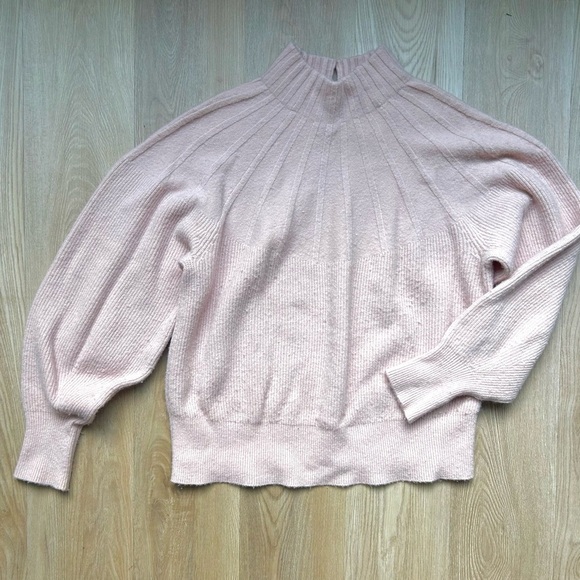 Anthropologie Sweaters - Anthropologie Pink Mock Neck Ribbed Sweater Balloon Sleeves Wool Blend